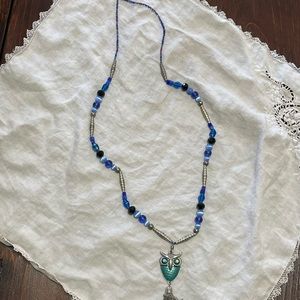 Blue owl pendant necklace